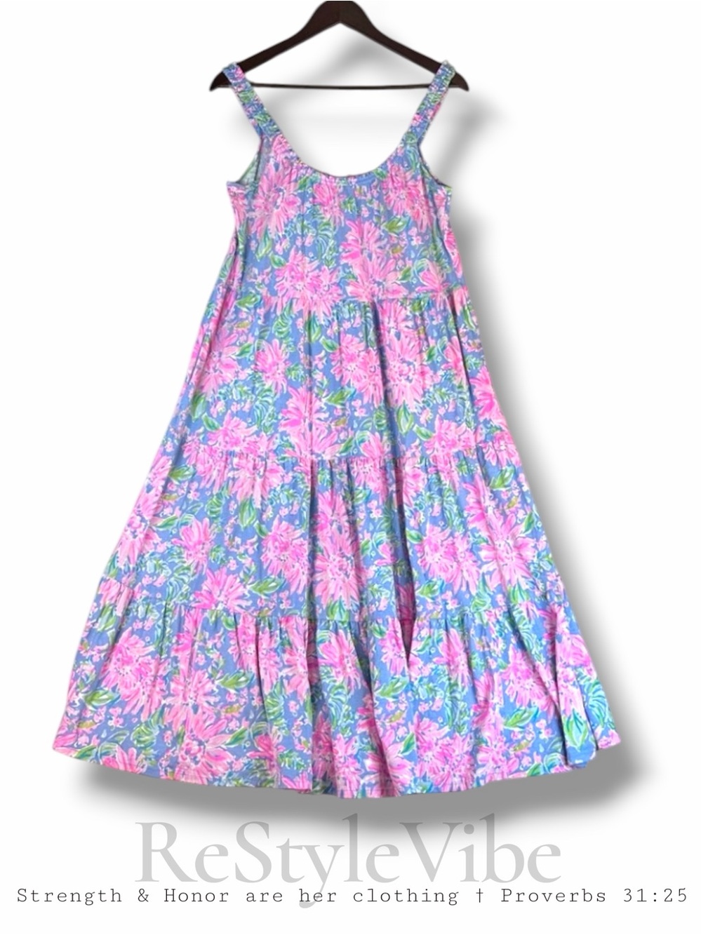 LILLY PULITZER Women’s Size M Dress Midi Floral Tiered Cotton Sleeveless